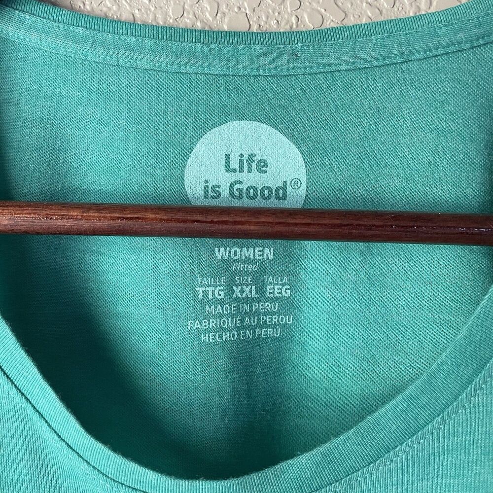 Life Is Good Womens XXL Land Of The Free USA America Teal Graphic Crew T Shirt - Picture 3 of 8